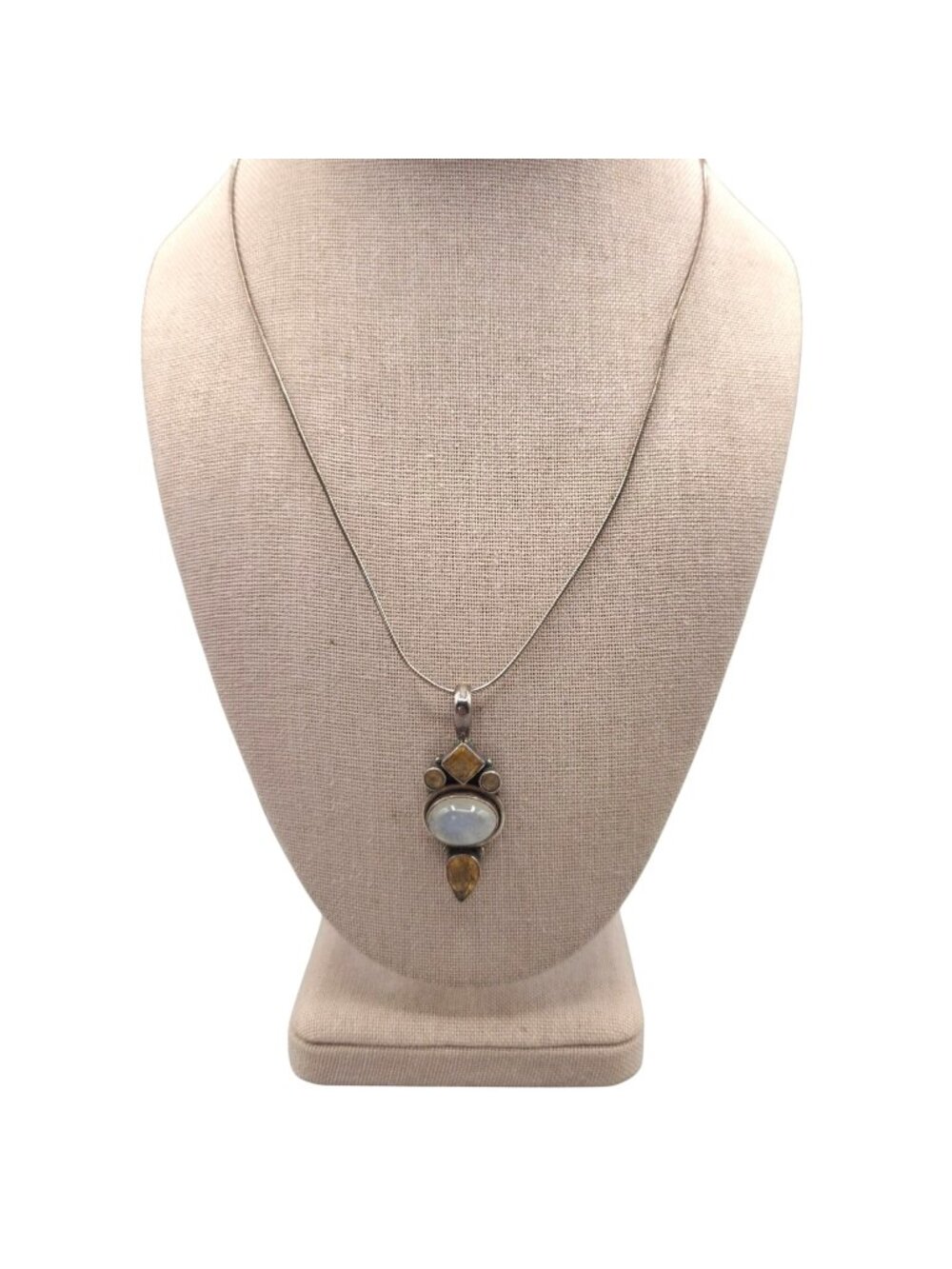 Sarah Designs Sterling Silver Moonstone Citrine Pendant Necklace Snake Chain